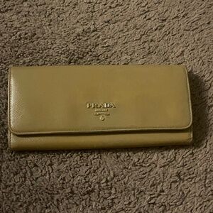 Authentic Prada Saffiano Beige Leather Long Wallet
